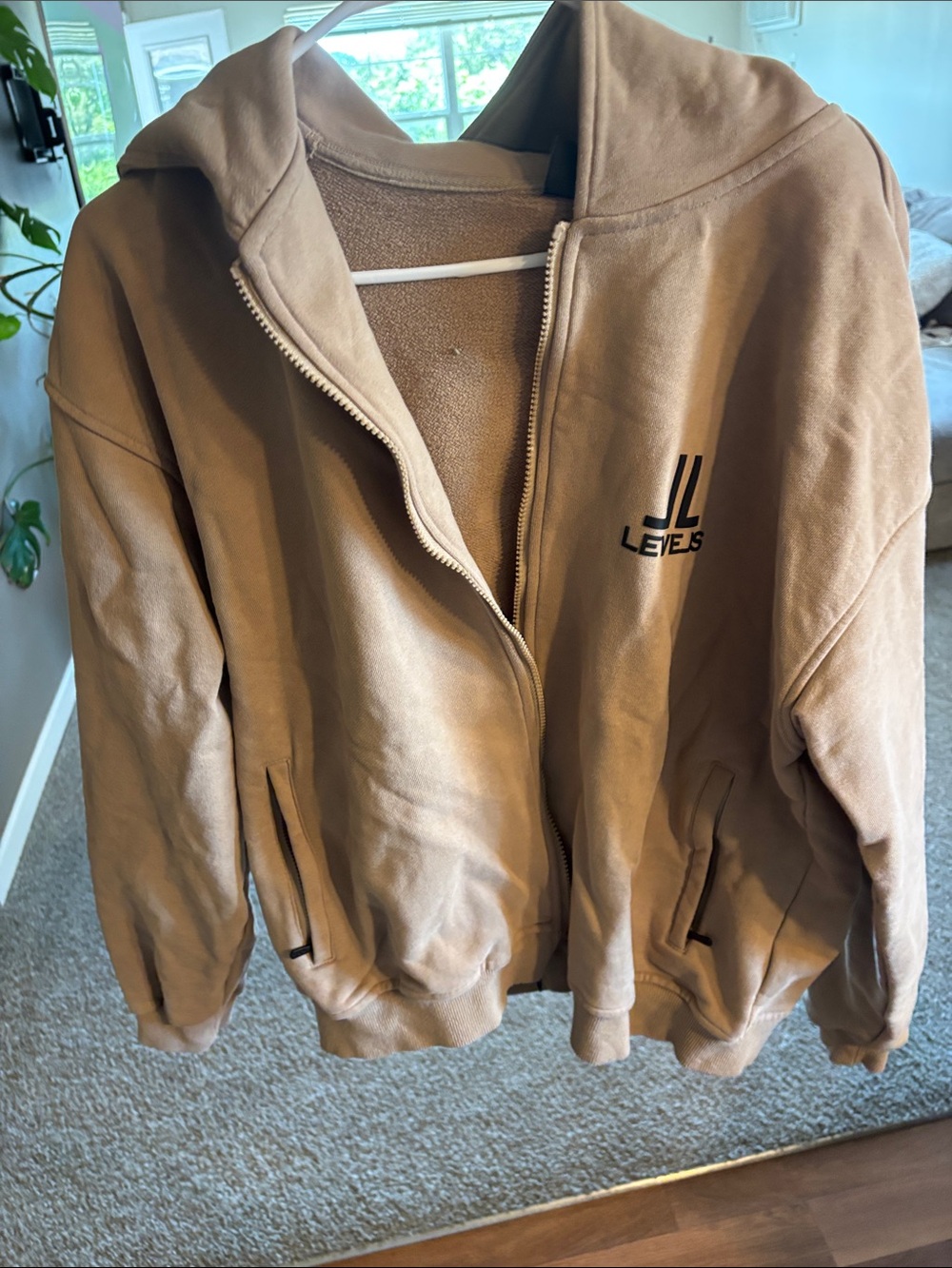 Men’s Zip-Up Hoodie Sweatshirt in Tan